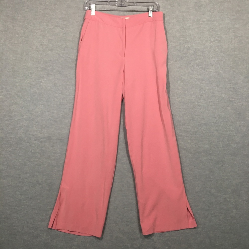 Autres Filles S Pink Side Slit Slacks High Waist Pants Flat Front Flowy Smooth